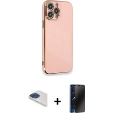 Cepte Toptan iPhone 13 Pro Max Yankı Serisi - Siyah 3D Antistatik Hayalet Cam Ekran Koruyucu + Lacivert Pers Alüminyum Kamera Lens