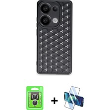 Cepte Toptan Redmi Note 13 Pro 4g Zirve Form - Siyah 3D Antistatik Cam Ekran Koruyucu + Gümüş Raze Metal Kamera Lens