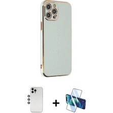 Cepte Toptan iPhone 12 Pro Yankı Serisi - Siyah 3D Antistatik Seramik Nano Ekran Koruyucu + Gümüş Shine Kamera Lens