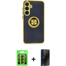 Cepte Toptan Galaxy A35 5g Yörünge Çizgi - Siyah 3D Antistatik Hayalet Cam Ekran Koruyucu + Siyah Raze Metal Kamera Lens