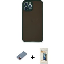 Cepte Toptan iPhone 12 Pro Max Ahenk Çizgi Serisi - Siyah 6d Mat Seramik Hayalet Nano Ekran Koruyucu + Kırmızı Metal Kamera Lens Koruma Cam