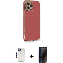 Cepte Toptan iPhone 12 Pro Max Yankı Serisi - Siyah 3D Antistatik Hayalet Cam Ekran Koruyucu + Lacivert Shine Kamera Lens
