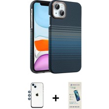 Cepte Toptan iPhone 14 Doruk Serisi - Şeffaf Pasifik Cam Ekran Koruyucu + Mavi Shine Kamera Lens