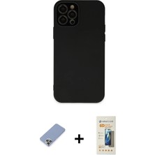 Cepte Toptan iPhone 12 Pro Çekirdek Modern Serisi - Siyah 6d Mat Seramik Hayalet Nano Ekran Koruyucu + Koyu Yeşil Metal Kamera Lens Koruma Cam