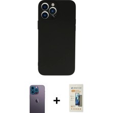 iPhone 13 Pro Max Ahenk Serisi - Siyah 6d Mat Seramik Hayalet Nano Ekran Koruyucu + Mavi Neon Fosforlu Kamera Lens