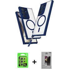 Cepte Toptan Galaxy S24 Ultra Atlas Doku Koleksiyonu - Siyah Bilvis Hayalet Cam Ekran Koruyucu + Gümüş Raze Metal Kamera Lens