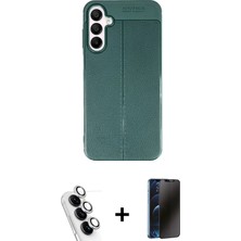 Cepte Toptan Galaxy A25 5g Doruk Klasik Özel Seri - Siyah 3D Antistatik Hayalet Cam Ekran Koruyucu + Gümüş Valdez Metal Kamera Lens