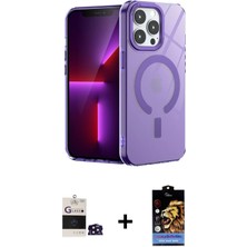 iPhone 14 Pro Max Yankı Çizgi - Siyah Buffer Hayalet Cam Ekran Koruyucu + Derin Mor Bilvis Titan Kamera Lens