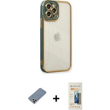 Cepte Toptan iPhone 12 Pro Çekirdek Klasik Serisi - Siyah 6d Mat Seramik Hayalet Nano Ekran Koruyucu + Gümüş Metal Kamera Lens Koruma Cam