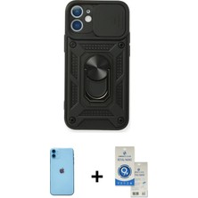 Cepte Toptan iPhone 11 Ahenk Klasik - Şeffaf Royal Nano Ekran Koruyucu + Mavi Neon Fosforlu Kamera Lens