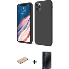 Cepte Toptan iPhone 11 Pro Kozmos Yansıma Özel Seri - Siyah 3D Antistatik Hayalet Cam Ekran Koruyucu + Yeşil Renkli Kamera Lens Koruma Cam