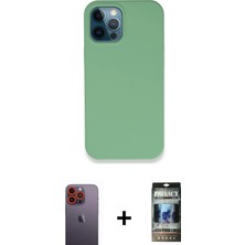 Cepte Toptan iPhone 12 Pro Zirve Modern Özel Seri - Siyah 34D Hayalet Izgaralı Cam + Turuncu Neon Fosforlu Kamera Lens