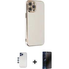 Cepte Toptan iPhone 12 Pro Max Yankı Serisi - Siyah 3D Antistatik Hayalet Cam Ekran Koruyucu + Lacivert Shine Kamera Lens