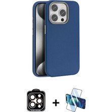 Cepte Toptan iPhone 15 Pro Max Zirve Modern Prime - Siyah 3D Antistatik Cam Ekran Koruyucu + Turuncu Pvd Metal Kamera Lens