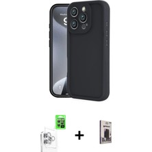 Cepte Toptan iPhone 16 Pro Yankı Yansıma Özel Seri - Siyah Bilvis Hayalet Cam Ekran Koruyucu + Beyaz Raze Metal Kamera Lens
