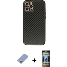Cepte Toptan iPhone 12 Pro Ahenk Işık - Siyah 34D Hayalet Izgaralı Cam + Koyu Yeşil Metal Kamera Lens Koruma Cam