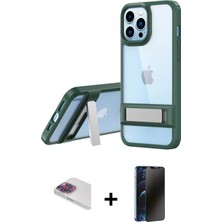 iPhone 13 Pro Max Yadigar Yansıma - Siyah 3D Antistatik Hayalet Cam Ekran Koruyucu + Gökkuşağı Pers Alüminyum Kamera Lens