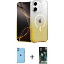Cepte Toptan iPhone 11 Eksen Minimal Özel Seri - Şeffaf 360 Full Body Arka Koruyucu + Mavi Neon Fosforlu Kamera Lens