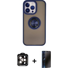 iPhone 15 Pro Max Yörünge Çizgi - Siyah 3D Antistatik Hayalet Cam Ekran Koruyucu + Turuncu Pvd Metal Kamera Lens