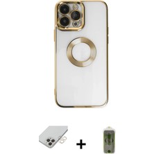 iPhone 14 Pro Max Pusula Form - Siyah Joko Magic 5d Hayalet Cam + Gold Band Metal Kamera Lens