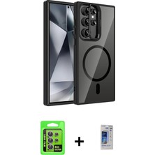 Cepte Toptan Galaxy S24 Ultra Yadigar Asil Koleksiyonu - Siyah Durable Full Glue Curved Hayalet Cam + Mor Raze Metal Kamera Lens