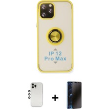 Cepte Toptan iPhone 12 Pro Yörünge Çizgi - Siyah 3D Antistatik Hayalet Cam Ekran Koruyucu + Gümüş Shine Kamera Lens
