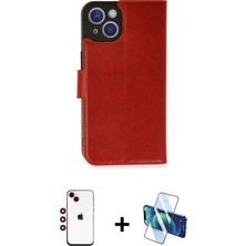 Cepte Toptan iPhone 14 Siluet Işık Serisi - Siyah 3D Antistatik Cam Ekran Koruyucu + Kırmızı Shine Kamera Lens