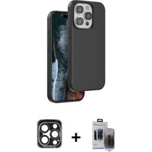 Cepte Toptan iPhone 15 Pro Max Kıvılcım Çizgi Serisi - Siyah Vanessa Magic Hayalet Cam + Lacivert Pvd Metal Kamera Lens