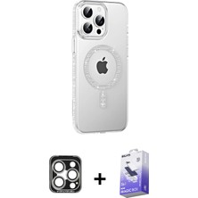 iPhone 15 Pro Max Yörünge Koleksiyonu - Siyah Bilvis 5in1 5d Magic Hayalet Cam Ekran Koruyucu + Gümüş Pvd Metal Kamera Lens