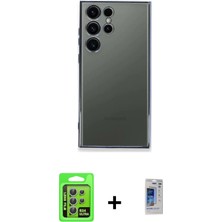 Cepte Toptan Galaxy S24 Ultra Vadi Minimal - Siyah Durable Full Glue Curved Hayalet Cam + Gümüş Raze Metal Kamera Lens