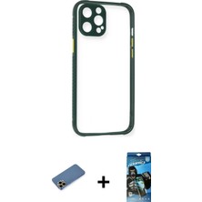 Cepte Toptan iPhone 12 Pro Max Nova Asil Özel Seri - Siyah 34D Izgaralı Cam + Gold Shine Kamera Lens Koruma Cam