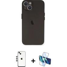 iPhone 14 Yadigar Yansıma Serisi - Siyah 3D Antistatik Cam Ekran Koruyucu + Gümüş Shine Kamera Lens