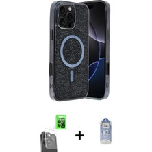 iPhone 16 Pro Eksen Çizgi - Siyah Joko Magic 5d Cam + Siyah Raze Metal Kamera Lens