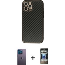 Cepte Toptan iPhone 12 Pro Ahenk Işık - Siyah 34D Hayalet Izgaralı Cam + Mavi Neon Fosforlu Kamera Lens