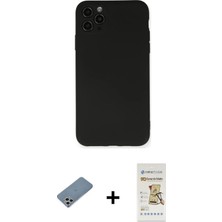 Cepte Toptan iPhone 11 Pro Max Ahenk Serisi - Siyah Mat Seramik Nano Ekran Koruyucu + Gümüş Shine Kamera Lens Koruma Cam