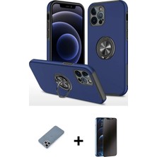 iPhone 12 Pro Odak Form Prime - Siyah 3D Antistatik Hayalet Cam Ekran Koruyucu + Gümüş Metal Kamera Lens Koruma Cam