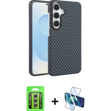 Cepte Toptan Galaxy A15 4g Doruk Serisi - Siyah 3D Antistatik Cam Ekran Koruyucu + Gümüş Raze Metal Kamera Lens