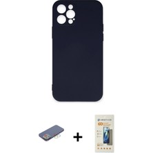 Cepte Toptan iPhone 12 Pro Max Ahenk Serisi - Siyah 6d Mat Seramik Hayalet Nano Ekran Koruyucu + Mavi Renkli Kamera Lens Koruma Cam