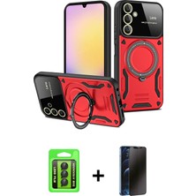 Cepte Toptan Galaxy A15 4g Kıvılcım Modern Serisi - Siyah 3D Antistatik Hayalet Cam Ekran Koruyucu + Siyah Raze Metal Kamera Lens