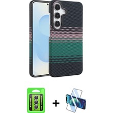 Cepte Toptan Galaxy A15 4g Doruk Serisi - Siyah 3D Antistatik Cam Ekran Koruyucu + Gümüş Raze Metal Kamera Lens