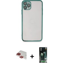 Cepte Toptan iPhone 11 Pro Max Vadi Minimal - Siyah 360 Mat Full Body Arka Koruyucu + Kırmızı Pers Alüminyum Kamera Lens