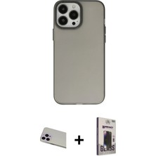 Cepte Toptan iPhone 13 Pro Max Ahenk Çizgi Prime - Siyah Bilvis Hayalet Cam Ekran Koruyucu + Mor Rainbow Kamera Lens Koruma Cam