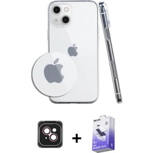 iPhone 14 Zirve Doku - Siyah Bilvis 5in1 5d Magic Hayalet Cam Ekran Koruyucu + Pembe Pvd Metal Kamera Lens