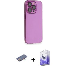 Cepte Toptan iPhone 13 Pro Max Siluet Minimal Özel Seri - Siyah Bilvis 5in1 5d Magic Hayalet Cam Ekran Koruyucu + Mavi Renkli Kamera Lens Koruma Cam