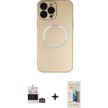 iPhone 14 Pro Max Zirve Klasik Prime - Siyah 6d Mat Seramik Hayalet Nano Ekran Koruyucu + Gold Bilvis Titan Kamera Lens