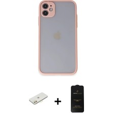Cepte Toptan iPhone 11 Ahenk Çizgi Serisi - Siyah 6d Antistatik Mat Seramik Hayalet Nano Ekran Koruyucu + Turuncu Renkli Kamera Lens Koruma Cam