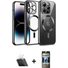Cepte Toptan iPhone 12 Pro Nova Işık Özel Seri - Siyah 34D Hayalet Izgaralı Cam + Şeffaf Kamera Lens Koruma Cam