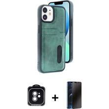 Cepte Toptan iPhone 11 Yörünge Işık Serisi - Siyah 3D Antistatik Hayalet Cam Ekran Koruyucu + Yeşil Pvd Metal Kamera Lens