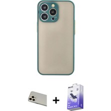 Cepte Toptan iPhone 13 Pro Max Ahenk Çizgi Serisi - Siyah Bilvis 5in1 5d Magic Hayalet Cam Ekran Koruyucu + Rose Gold Rainbow Kamera Lens Koruma Cam