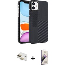 Cepte Toptan iPhone 11 Doruk Serisi - Siyah Bilvis 3D Mat Cam Ekran Koruyucu + Gold Pers Alüminyum Kamera Lens